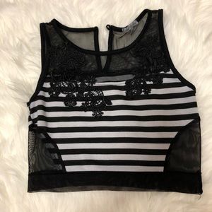 Charlotte Russe Lace & Mesh Striped Crop Top